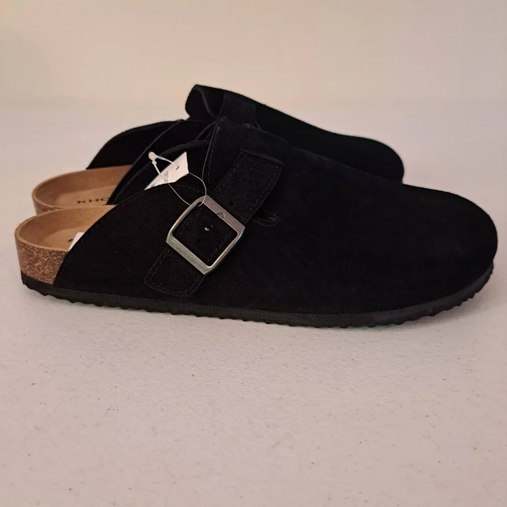 Khombu Damian Mule Mens 9 Black New Suede Cork Insole Buckle Clog 1253-462